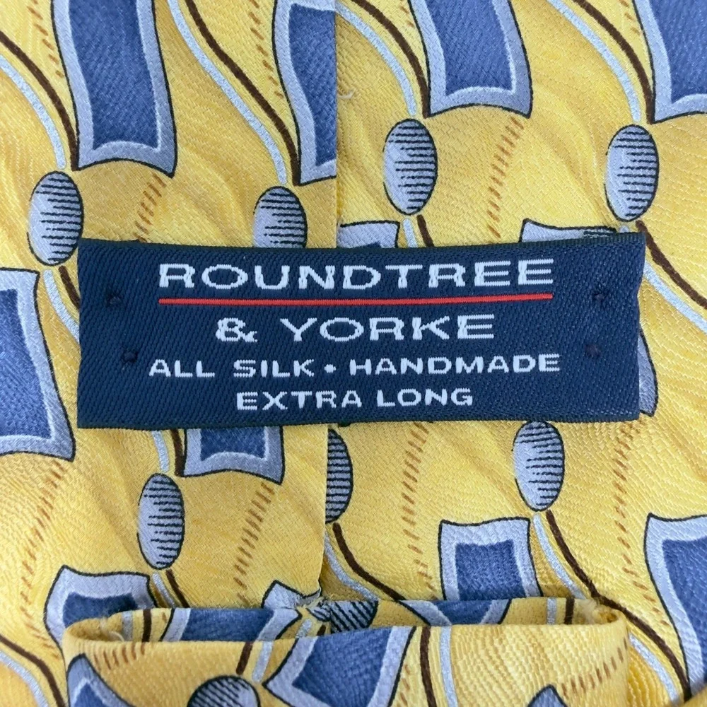 Roundtree & Yorke Silk Tie‎ Geometric Yellow Blue 63.5x4